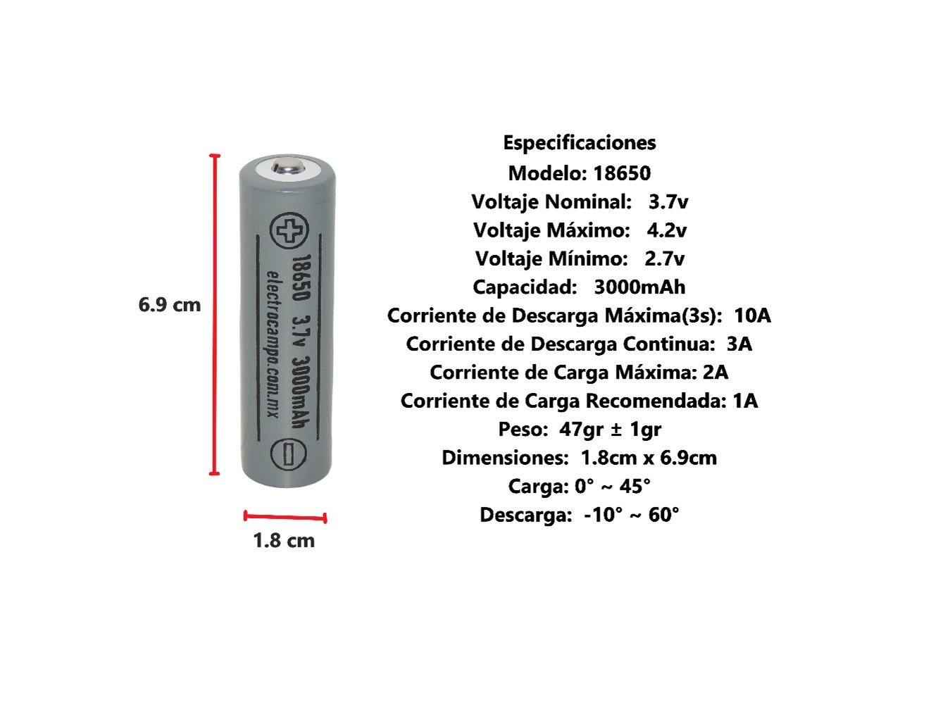 Batería 3.7v 3000mAh 18650  1pz