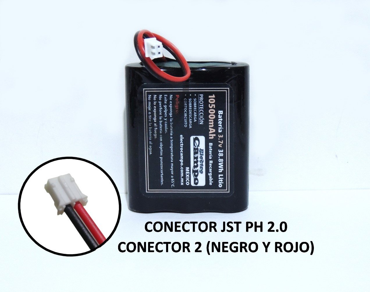 Pila Recargable Batería 3.7v 10500mAh (Conector 2) Jst Ph 2.0