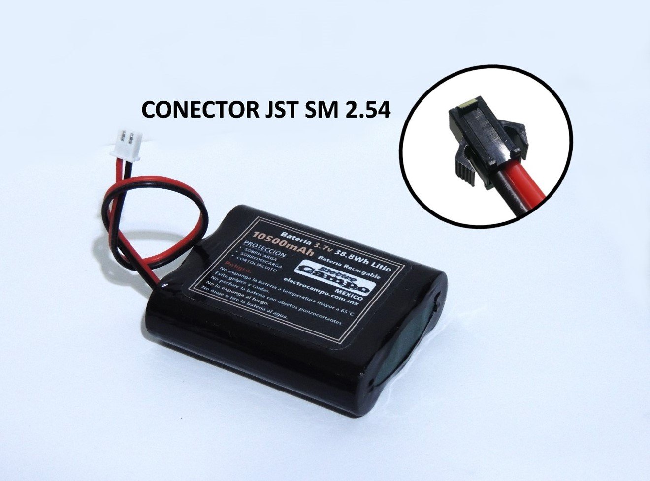 Pila Recargable Batería 3.7v 10500mAh Conector Jst SM 2.54