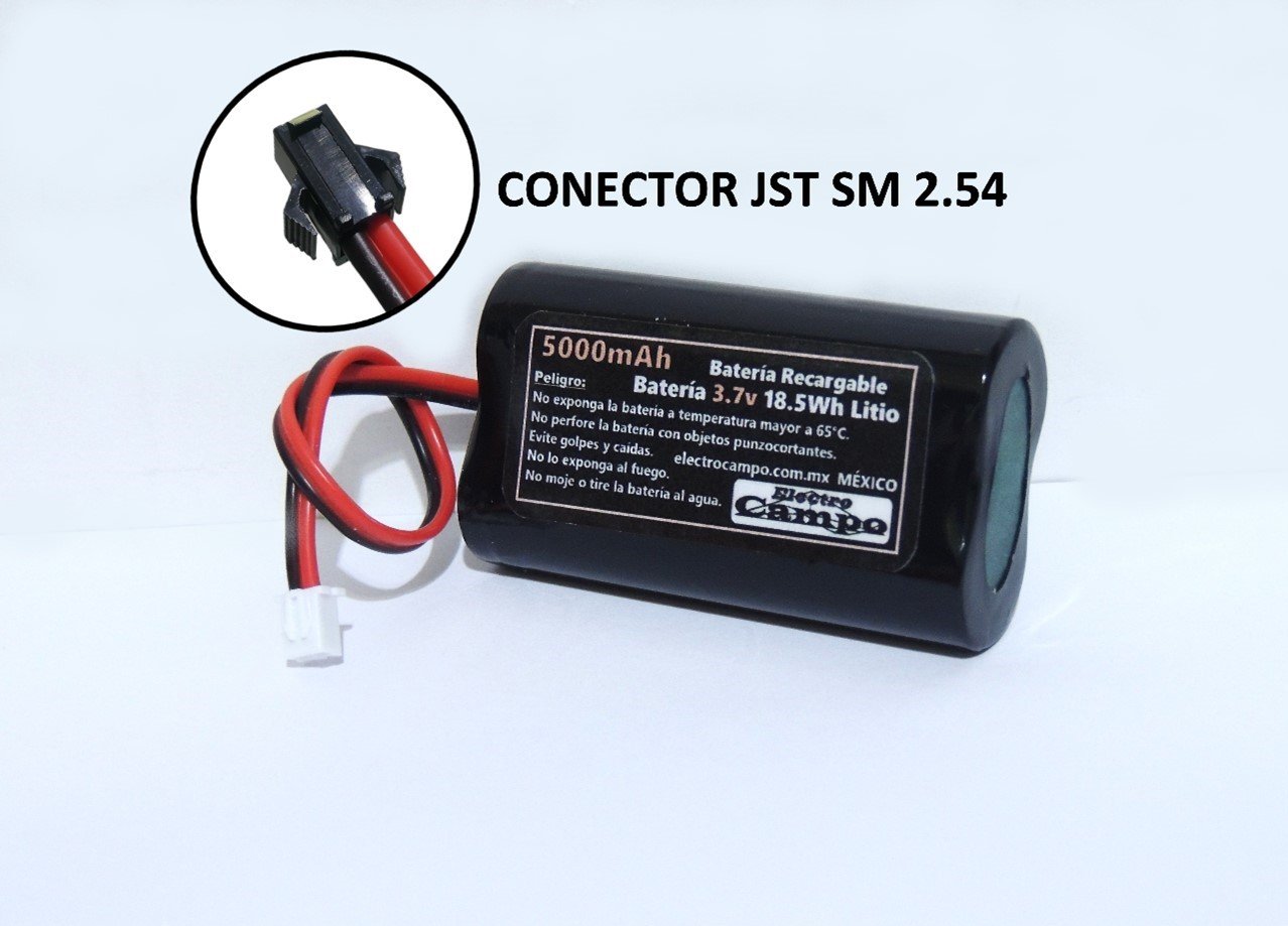 Pila Recargable Batería 3.7v 5000mAh Conector Jst SM 2.54