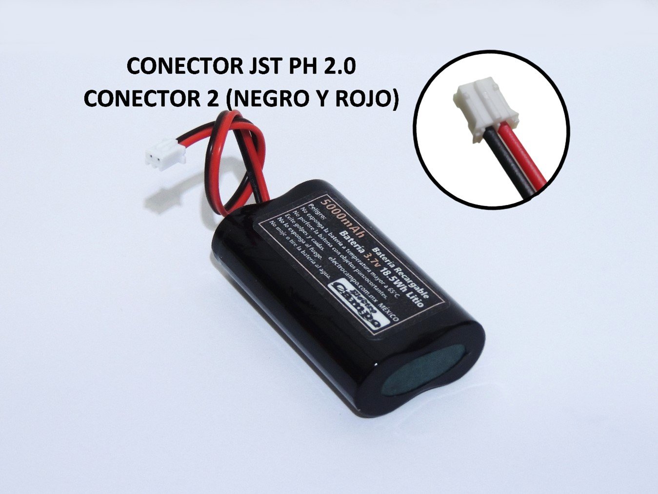Pila Recargable Batería 3.7v 5000mAh (Conector 2) Jst Ph 2.0