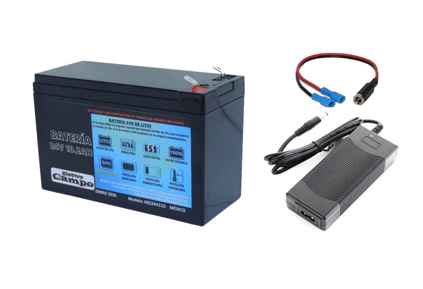 Batería Recargable 24v 10.2ah 20a Litio + Cargador 24v 2a