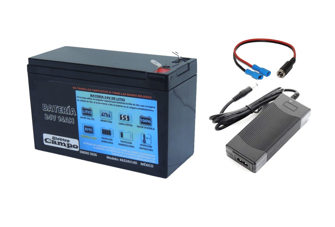 Batería Recargable 24v 14ah 20a Litio + Cargador 24v 2a