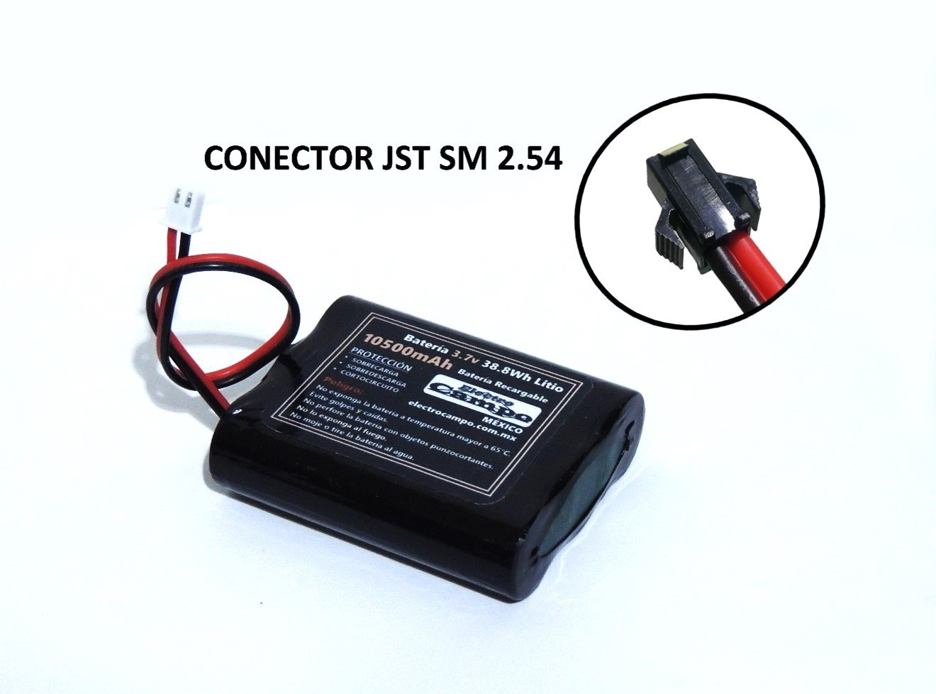 Pila Batería Recargable 3.7v 10500mAh Conector Xh 2.54 – Ph 2.0 – SM 2.54