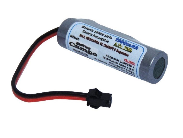 Pila Batería Recargable 3.7v 1900mAh 18650 Jst SM 2.54 RC