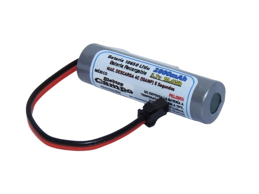 Pila Batería Recargable 3.7v 2800mAh 18650 Jst SM 2.54 RC