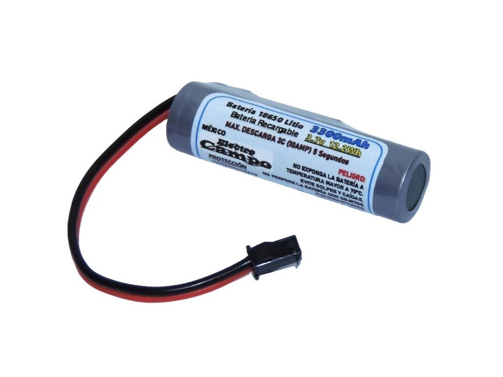 Pila Batería Recargable 3.7v 3300mAh 18650 Jst SM 2.54 RC